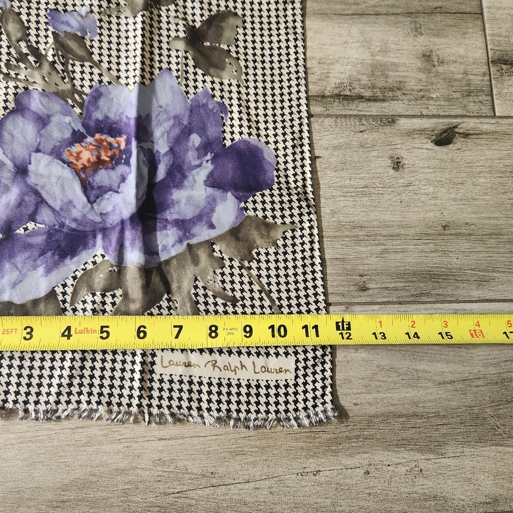 Vintage Ralph Lauren Silk Houndstooth & Floral Long Scarf Purple Flowers 12x52 - Picture 7 of 13